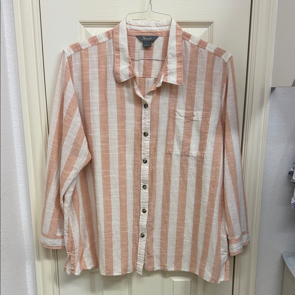 Natural Reflections Women's Striped Blouse - Pink and White